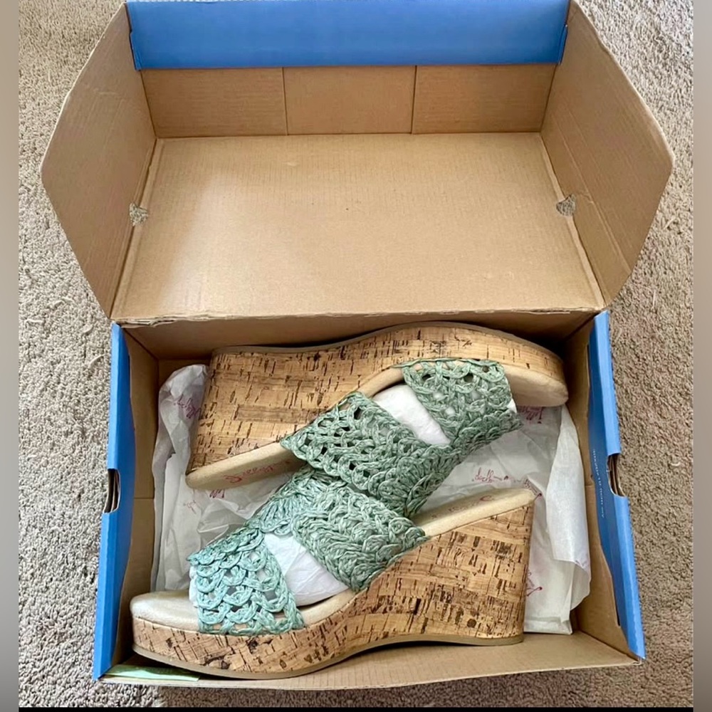 Jellypop Sage Green Woven Wedges w/ Cork Sole & Memory Foam Insole